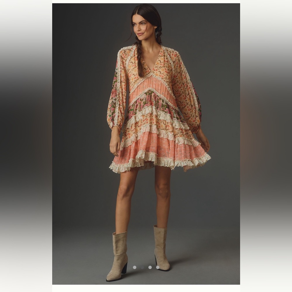 Verb by Pallavi Sloane Long Sleeve Tiered Mini Dress Anthropologie Size Large